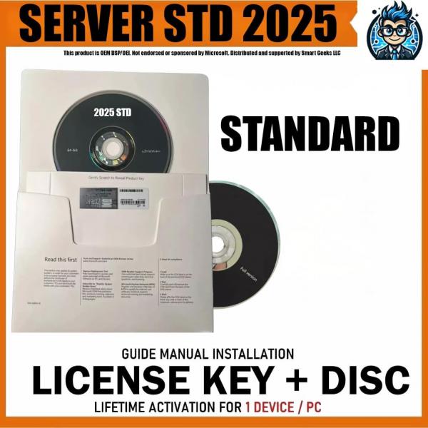 Microsoft Windows Server 2025 Standard 16 Core DVD Installation